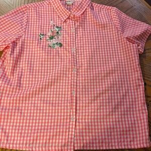 American Sweetheart Pink Gingham Hummingbird Embroidered Button Up Shirt‎ XL